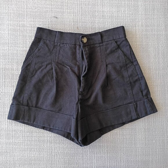 ZARA Women’s Black Denim High-Waisted Tapered Shorts – Zip Front Size XS - Picture 1 of 5